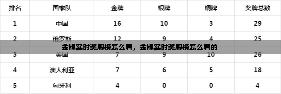 金牌实时奖牌榜怎么看，金牌实时奖牌榜怎么看的 