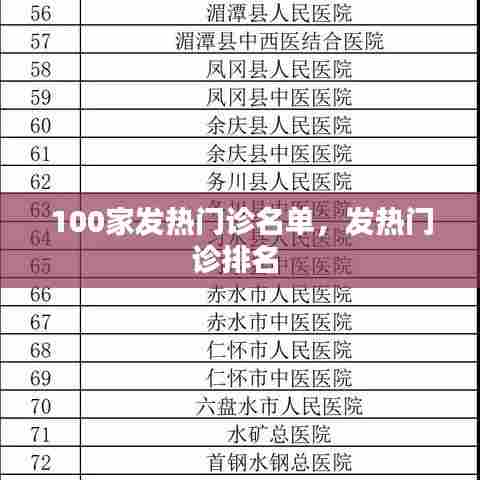 100家发热门诊名单，发热门诊排名 