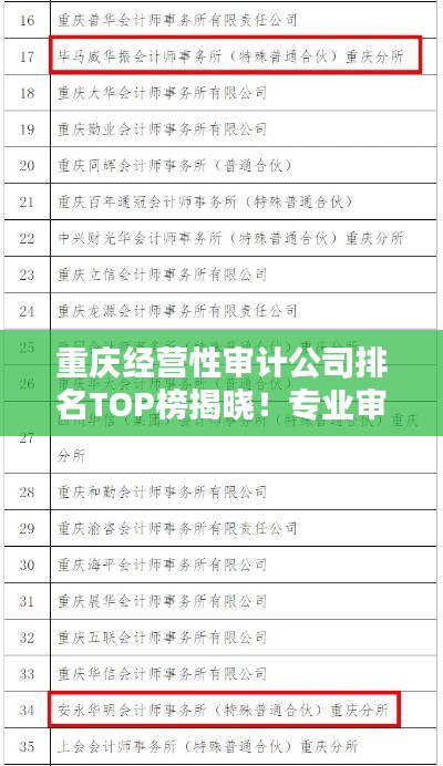 重庆经营性审计公司排名TOP榜揭晓！专业审计服务优质企业榜单出炉！
