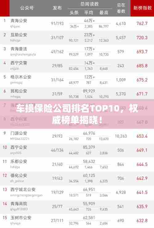 车损保险公司排名TOP10，权威榜单揭晓！