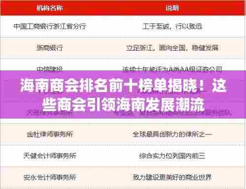 海南商会排名前十榜单揭晓！这些商会引领海南发展潮流