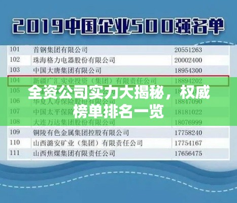 全资公司实力大揭秘，权威榜单排名一览