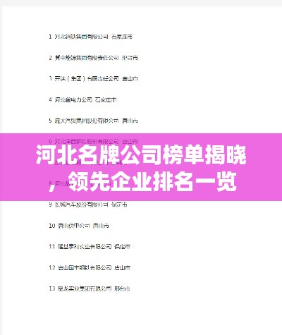 河北名牌公司榜单揭晓，领先企业排名一览