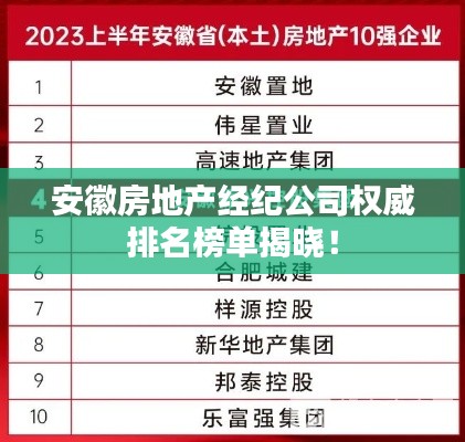 安徽房地产经纪公司权威排名榜单揭晓！