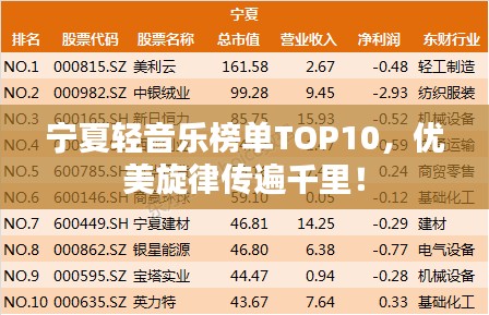 宁夏轻音乐榜单TOP10，优美旋律传遍千里！
