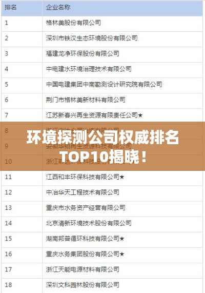 环境探测公司权威排名TOP10揭晓！